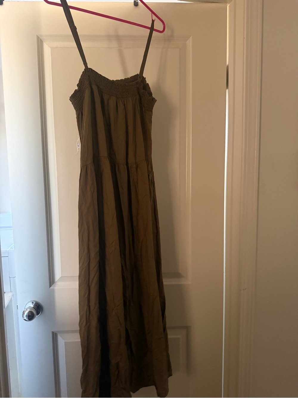 Old Navy Olive Green Smocked Maxi Dress with Spaghetti Straps